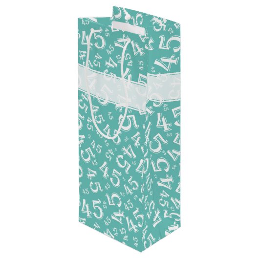 Happy 45th Birthday Number Pattern Blauwgroen/Whit Wijn Cadeautas (Achterkant Gekanteld)