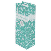 Happy 45th Birthday Number Pattern Blauwgroen/Whit Wijn Cadeautas (Voorkant Gekanteld)