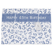 Happy 45th Birthday Number Pattern Blue/White Groot Cadeauzakje (Voorkant)