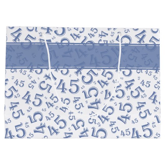 Happy 45th Birthday Number Pattern Blue/White Groot Cadeauzakje (Achterkant)
