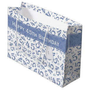 Happy 45th Birthday Number Pattern Blue/White Groot Cadeauzakje