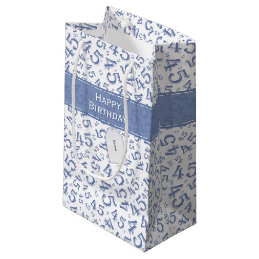 Happy 45th Birthday Number Pattern Blue/White Klein Cadeauzakje (Voorkant Gekanteld)