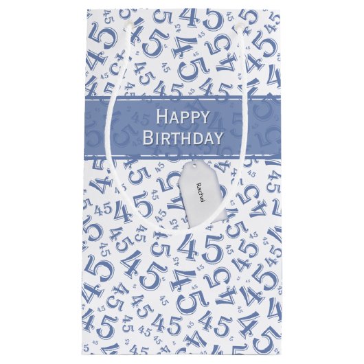 Happy 45th Birthday Number Pattern Blue/White Klein Cadeauzakje (Voorkant)