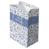 Happy 45th Birthday Number Pattern Blue/White Medium Cadeauzakje (Voorkant Gekanteld)