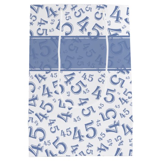 Happy 45th Birthday Number Pattern Blue/White Medium Cadeauzakje (Achterkant)