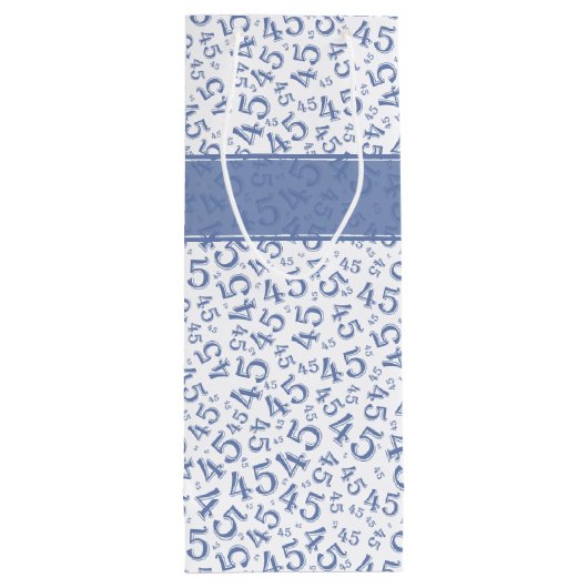 Happy 45th Birthday Number Pattern Blue/White Wijn Cadeautas (Achterkant)