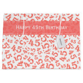 Happy 45th Birthday Number Pattern Coral/White Groot Cadeauzakje (Voorkant)