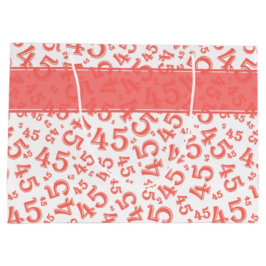 Happy 45th Birthday Number Pattern Coral/White Groot Cadeauzakje (Achterkant)