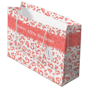 Happy 45th Birthday Number Pattern Coral/White Groot Cadeauzakje