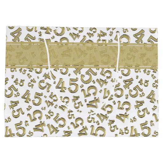 Happy 45th Birthday Number Pattern Gold/White Groot Cadeauzakje (Achterkant)
