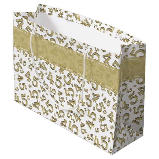 Happy 45th Birthday Number Pattern Gold/White Groot Cadeauzakje (Achterkant Gekanteld)