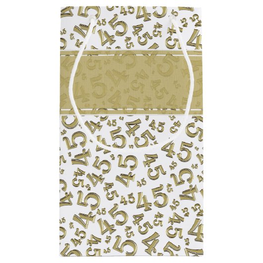 Happy 45th Birthday Number Pattern Gold/White Klein Cadeauzakje (Achterkant)