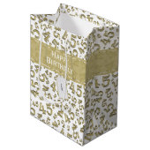Happy 45th Birthday Number Pattern Gold/White Medium Cadeauzakje (Voorkant Gekanteld)