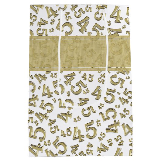 Happy 45th Birthday Number Pattern Gold/White Medium Cadeauzakje (Achterkant)