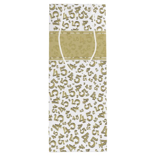 Happy 45th Birthday Number Pattern Gold/White Wijn Cadeautas (Achterkant)