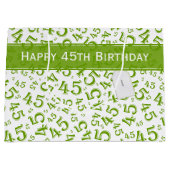 Happy 45th Birthday Number Pattern Green/White Groot Cadeauzakje (Voorkant)