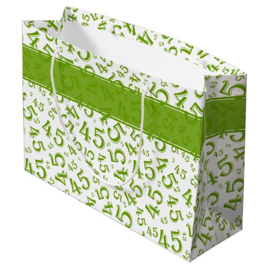 Happy 45th Birthday Number Pattern Green/White Groot Cadeauzakje (Achterkant Gekanteld)