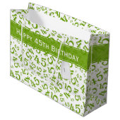 Happy 45th Birthday Number Pattern Green/White Groot Cadeauzakje (Voorkant Gekanteld)