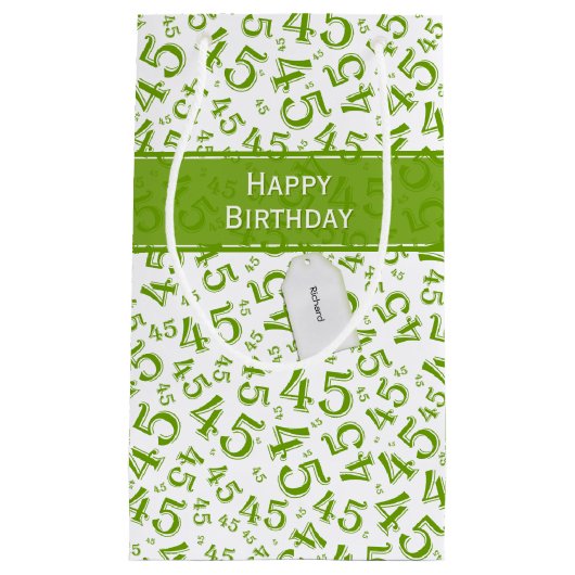 Happy 45th Birthday Number Pattern Green/White Klein Cadeauzakje (Voorkant)
