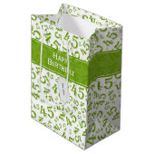 Happy 45th Birthday Number Pattern Green/White Medium Cadeauzakje (Voorkant Gekanteld)