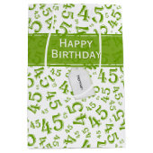 Happy 45th Birthday Number Pattern Green/White Medium Cadeauzakje (Voorkant)