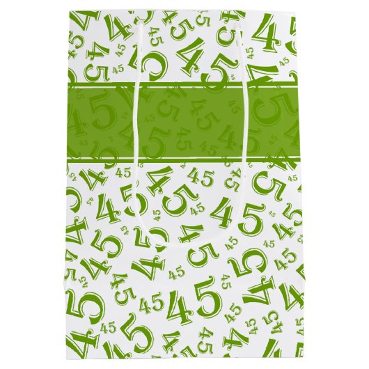 Happy 45th Birthday Number Pattern Green/White Medium Cadeauzakje (Achterkant)
