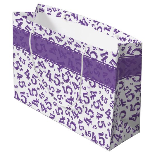 Happy 45th Birthday Number Pattern Paars/White Groot Cadeauzakje (Achterkant Gekanteld)