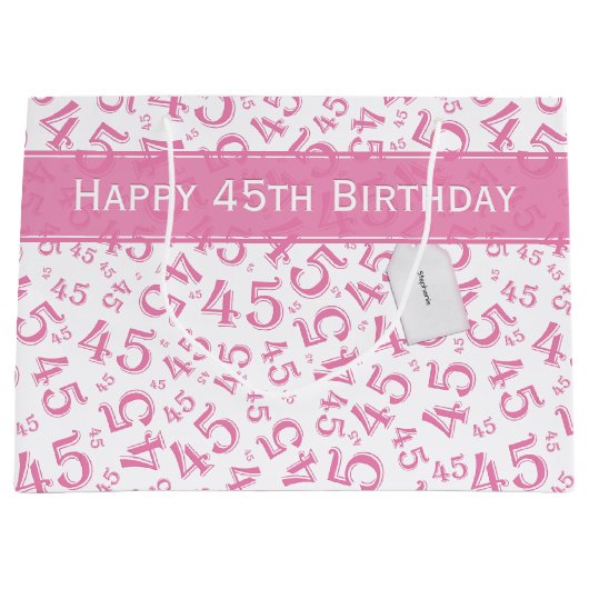 Happy 45th Birthday Number Pattern Pink/White Groot Cadeauzakje (Voorkant)