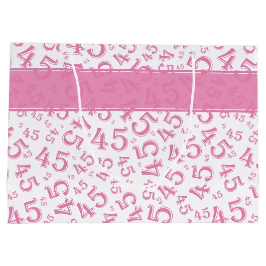Happy 45th Birthday Number Pattern Pink/White Groot Cadeauzakje (Achterkant)