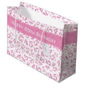 Happy 45th Birthday Number Pattern Pink/White Groot Cadeauzakje (Voorkant Gekanteld)