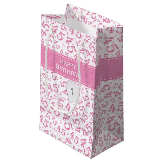 Happy 45th Birthday Number Pattern Pink/White Klein Cadeauzakje (Voorkant Gekanteld)