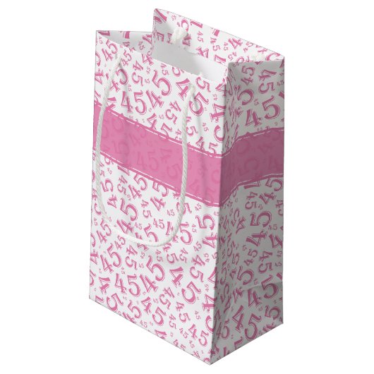 Happy 45th Birthday Number Pattern Pink/White Klein Cadeauzakje (Achterkant Gekanteld)