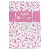 Happy 45th Birthday Number Pattern Pink/White Medium Cadeauzakje (Voorkant)