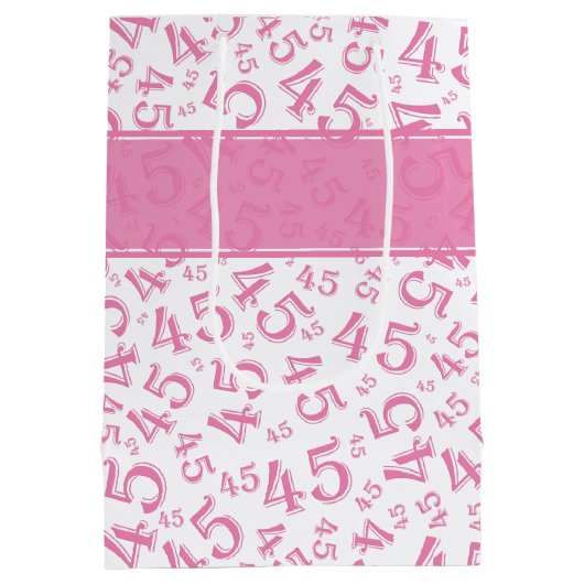 Happy 45th Birthday Number Pattern Pink/White Medium Cadeauzakje (Achterkant)