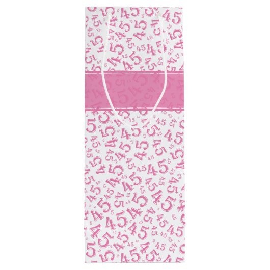 Happy 45th Birthday Number Pattern Pink/White Wijn Cadeautas (Achterkant)