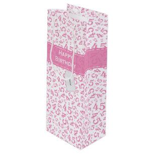 Happy 45th Birthday Number Pattern Pink/White Wijn Cadeautas