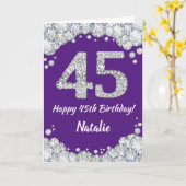 Happy 45th Birthday Paars en Silver Glitter Card Kaart (Gele Bloem)