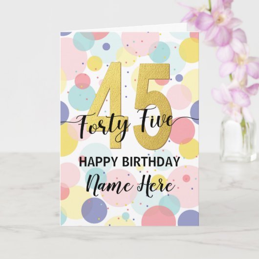 Happy 45th Birthday Pastel Rainbow Gold Woman Kaart (Orchidee)
