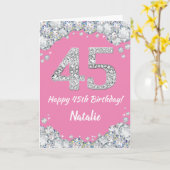 Happy 45th Birthday Pink en Silver Glitter Card Kaart (Gele Bloem)