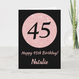 Happy 45th Birthday Zwart en Roos Pink Gold Kaart