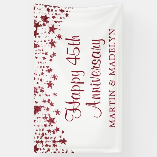 Happy 45th Jubileum Ruby Glitter Stars Banner (Verticaal)