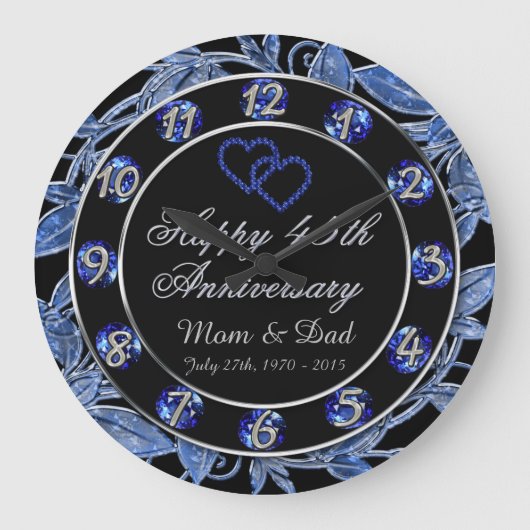 Happy 45th Jubileum Sapphire Leaf Numbers Grote Klok (Voorkant)