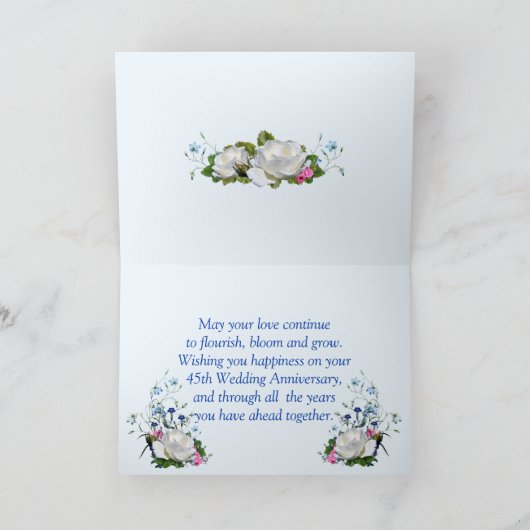 Happy 45th Jubileum White Roses Sapphire Kaart (Binnen)