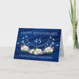 Happy 45th Jubileum White Roses Sapphire Kaart
