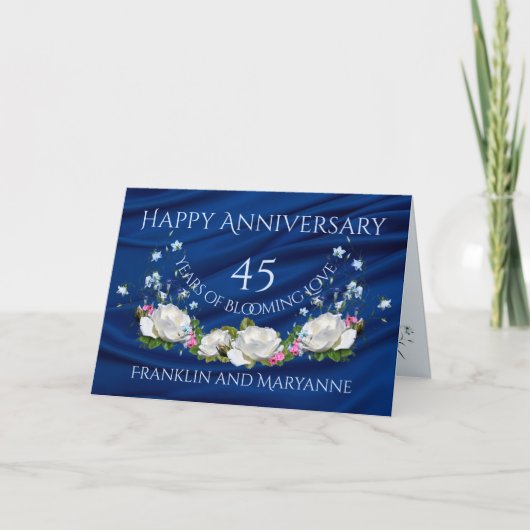 Happy 45th Jubileum White Roses Sapphire Kaart (Voorkant)