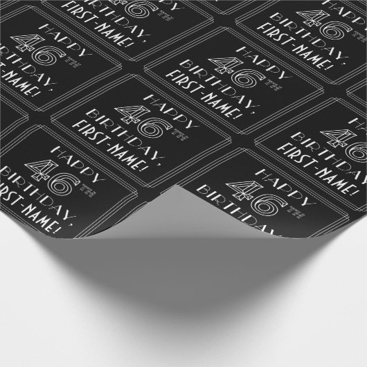 HAPPY 46TH BIRTHDAY; Art Deco Style met aangepaste Cadeaupapier (Hoek)