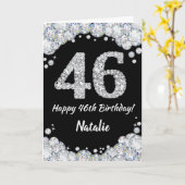 Happy 46th Birthday Black en Silver Glitter Card Kaart (Gele Bloem)