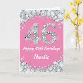 Happy 46th Birthday Pink en Silver Glitter Card Kaart (Gele Bloem)