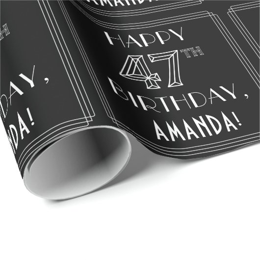 HAPPY 47TH BIRTHDAY; Art Deco Style met aangepaste Cadeaupapier (Rol Hoek)