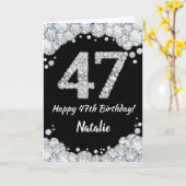 Happy 47th Birthday Black en Silver Glitter Card Kaart (Gele Bloem)